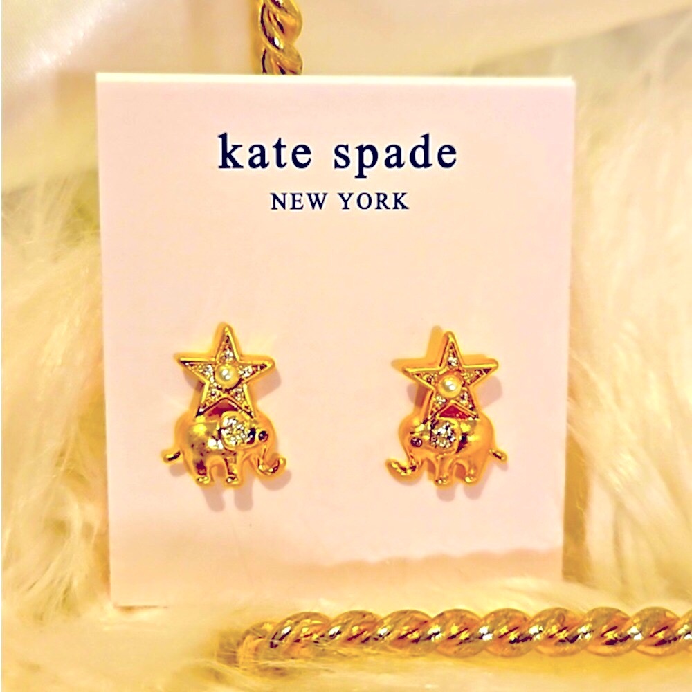 Kate Spade Gold Elephant Star Earrings - BNWT